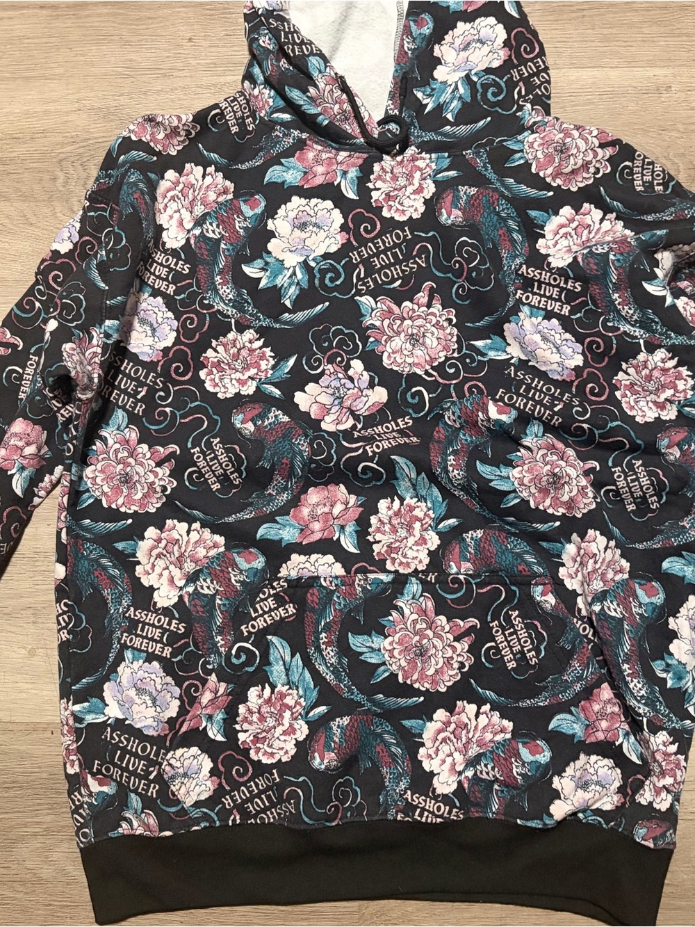 A*holes live forever Floral Black Hooded Pullover Jacket - Unbranded